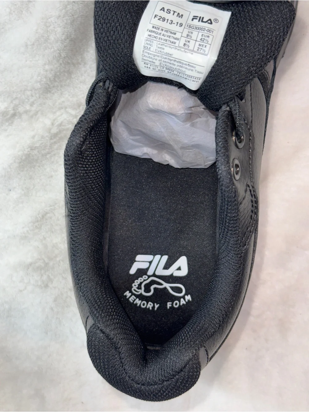 Fila Men's 9.5, Women’s 11, Black Athletic memory Workshift SR Trainer Shoes